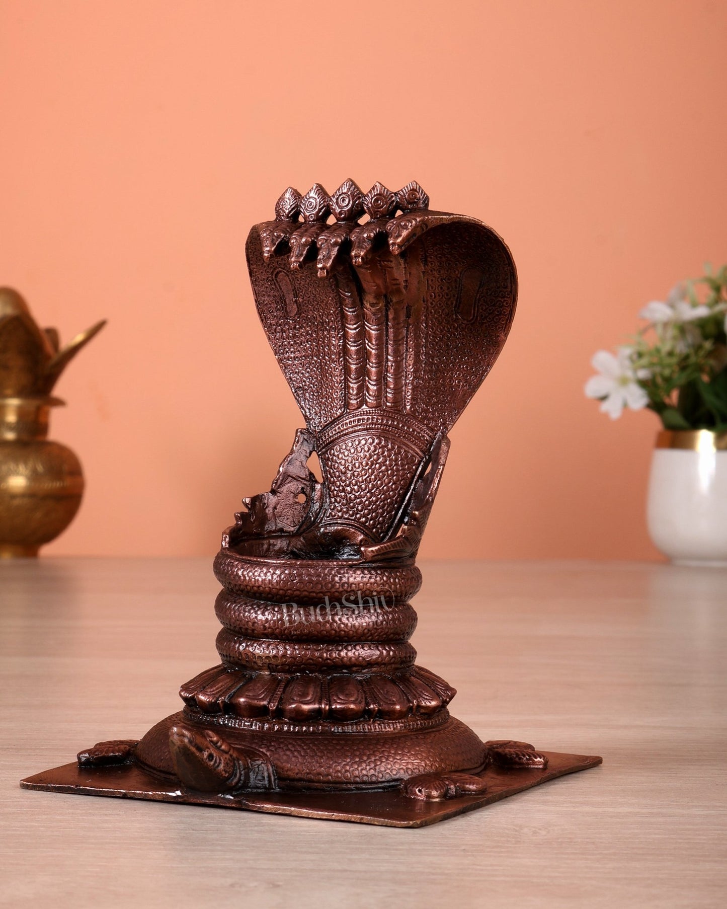 Pure Copper Adi Sheshanag on Kurma Peetha Aasan – Sacred Idol Pedestal for Small Deities - Budhshiv.com