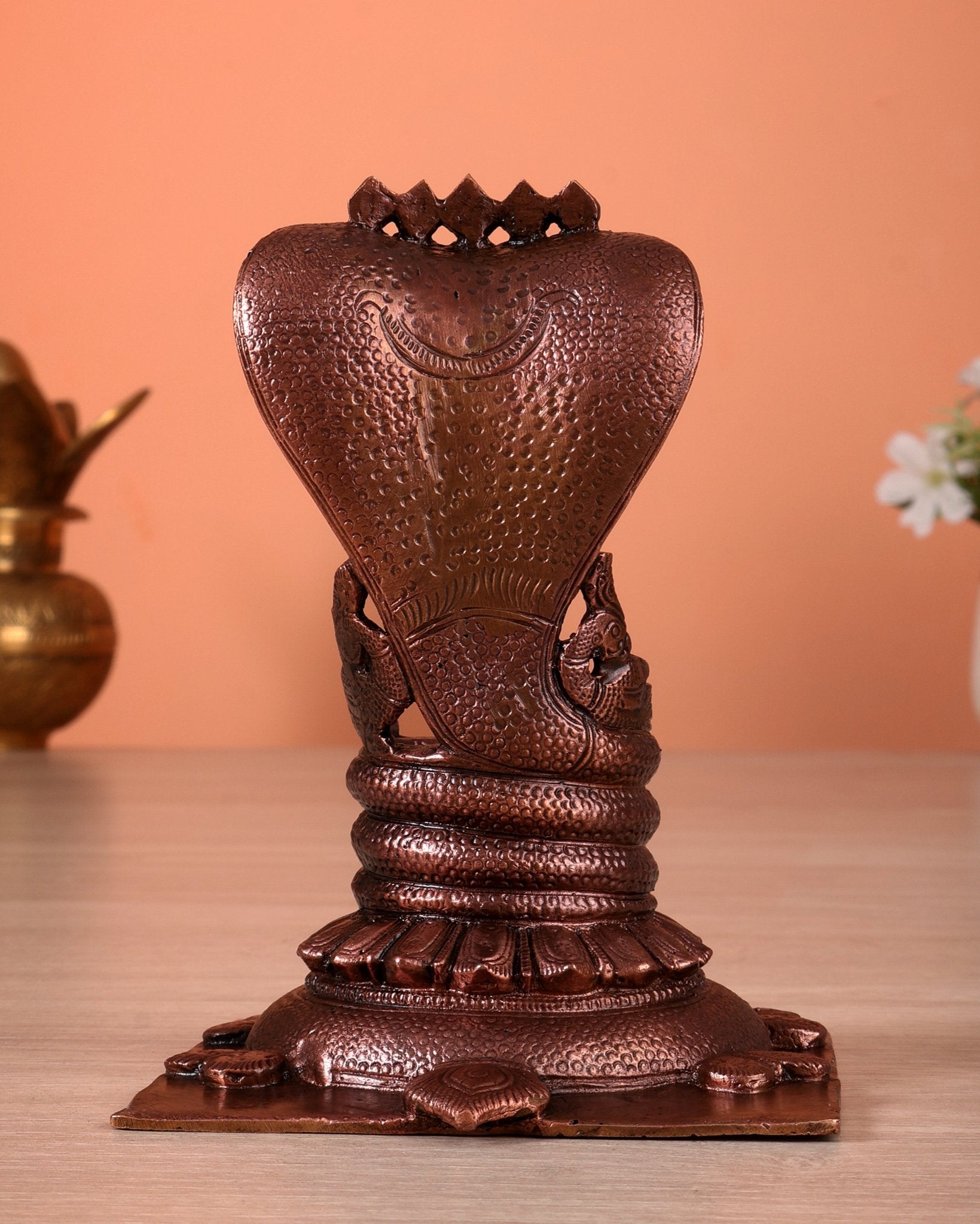 Pure Copper Adi Sheshanag on Kurma Peetha Aasan – Sacred Idol Pedestal for Small Deities - Budhshiv.com