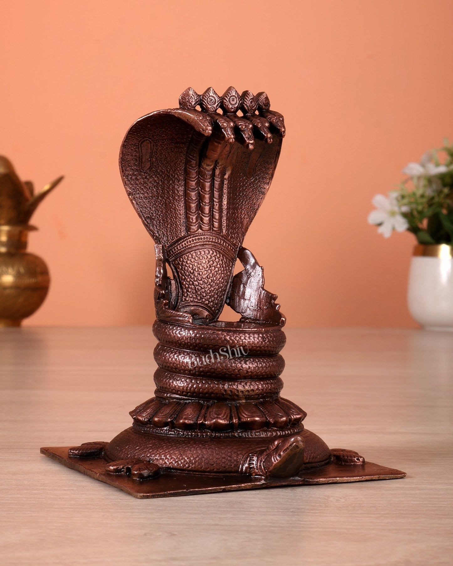 Pure Copper Adi Sheshanag on Kurma Peetha Aasan – Sacred Idol Pedestal for Small Deities - Budhshiv.com