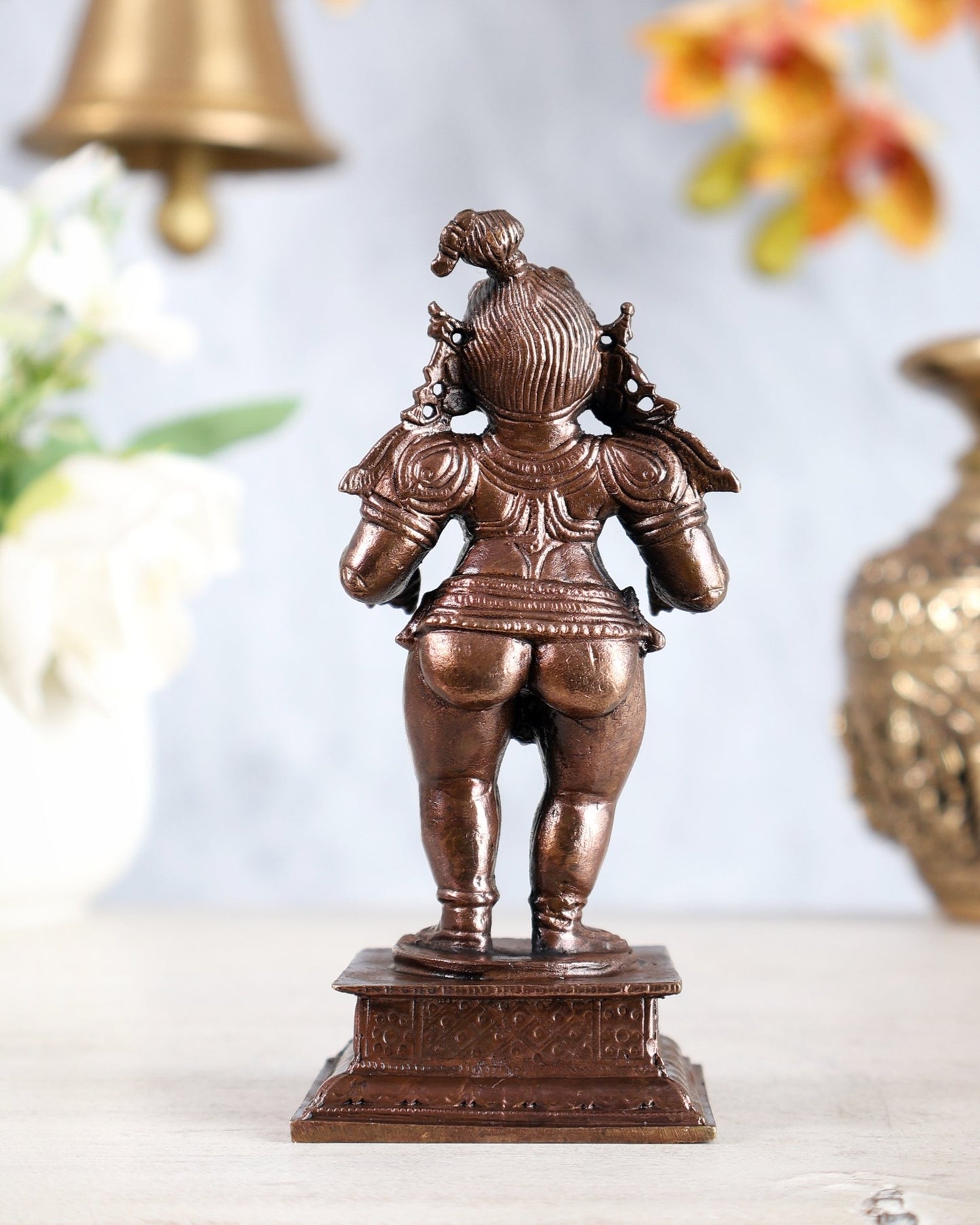 Pure Copper Bal Gopal Baby Krishna Idol Holding Butter Balls 4.5" - Budhshiv.com