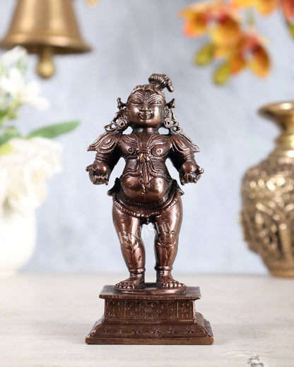 Pure Copper Bal Gopal Baby Krishna Idol Holding Butter Balls 4.5" - Budhshiv.com
