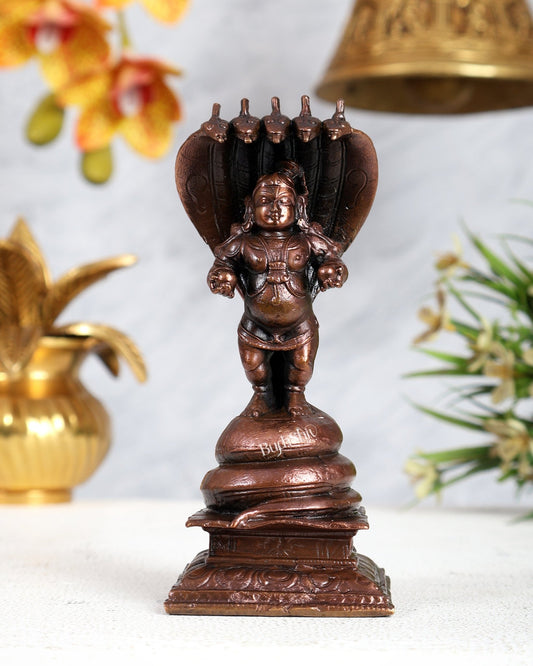 Pure Copper Bal Krishna on Kaliya Naag Idol – Divine Kalinga Narthana Sculpture (5 Inches) - Budhshiv.com