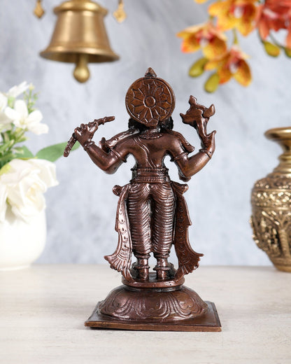 Pure Copper Bhadra Narasimha Statue – Four - Armed Standing Vishnu Avatar Idol 6 inch - Budhshiv.com