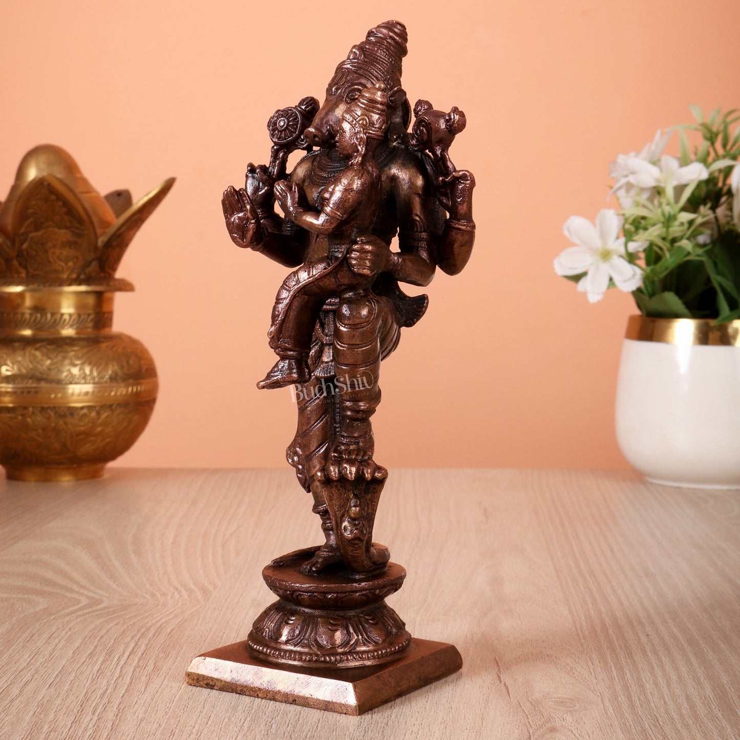 Pure Copper Bhoo Varaha Swamy Lakshmi Idol | 7 Inch Murti - Budhshiv.com