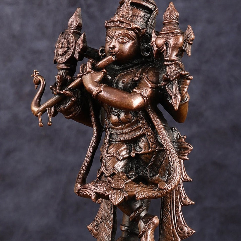 Pure Copper Vishnu roopam Charbhuja Krishna Idol | 6