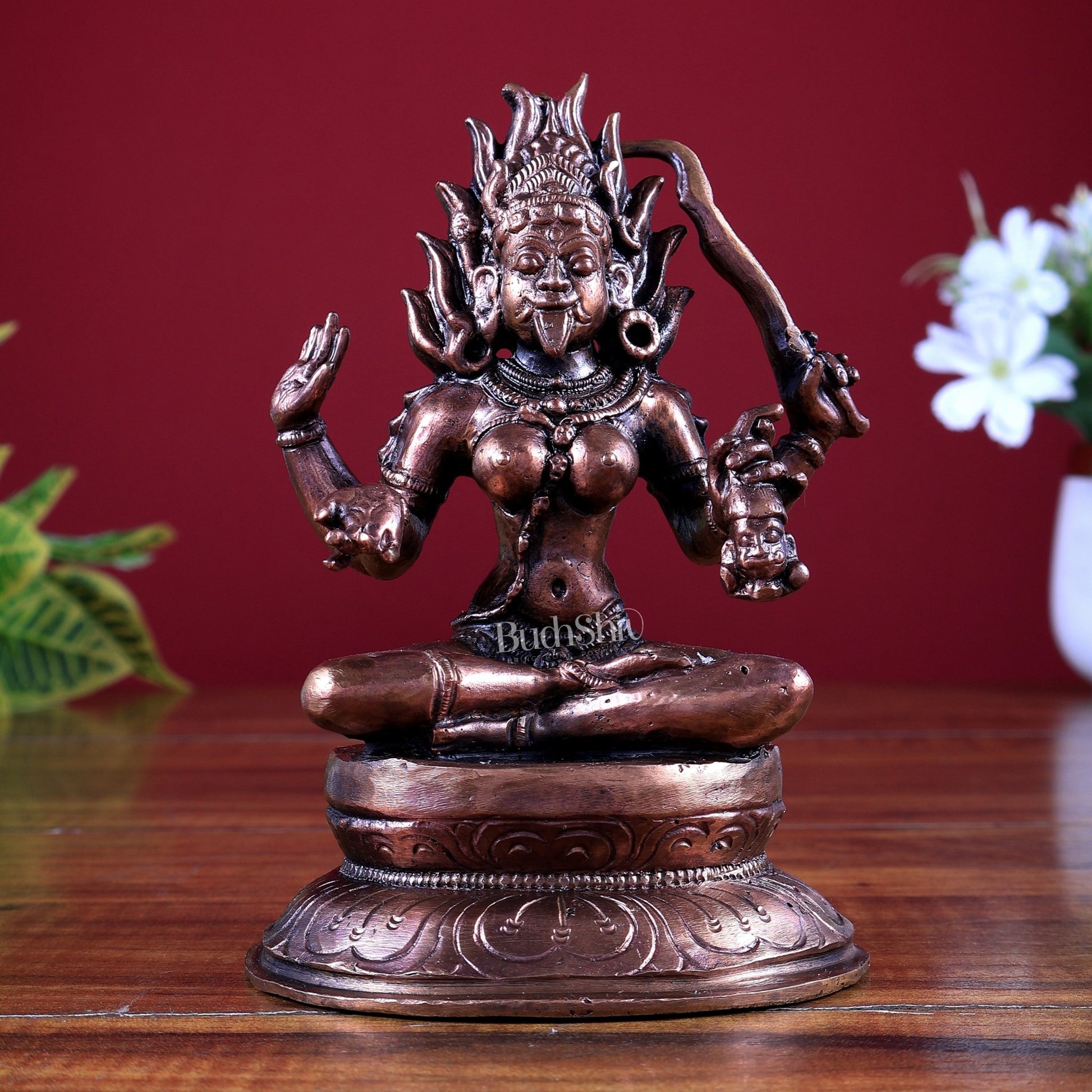 Pure Copper Dakshina Kali Sitting Idol | Fierce Form Goddess Kali Murti - Budhshiv.com