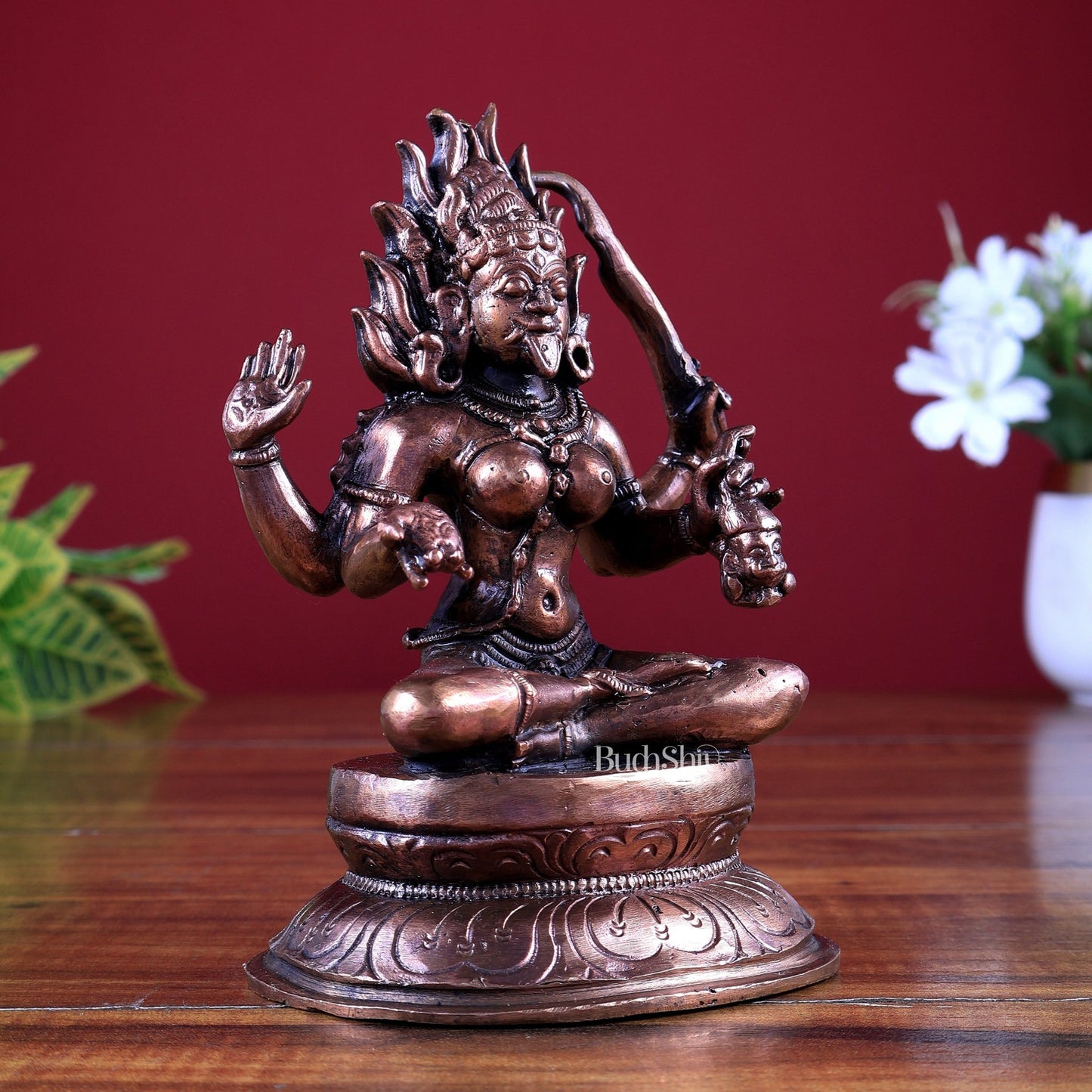 Pure Copper Dakshina Kali Sitting Idol | Fierce Form Goddess Kali Murti - Budhshiv.com