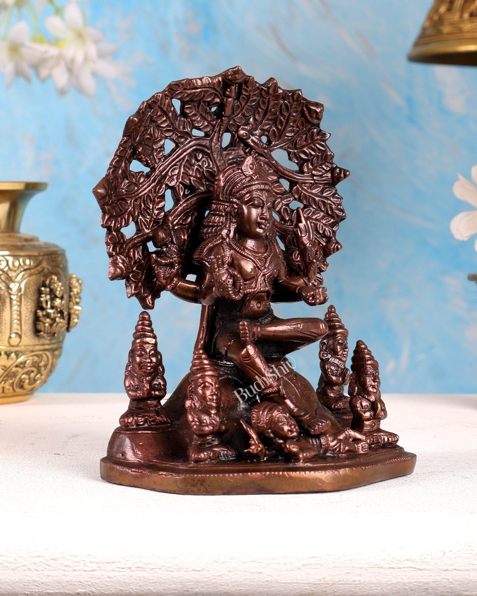 Pure Copper Dakshinamurthy Idol with Tree & Rishis – Divine Guru Statue (6 Inches) - Budhshiv.com