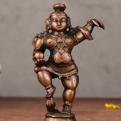 Pure Copper Dancing Krishna Idol - 3.75 - inch - Budhshiv.com