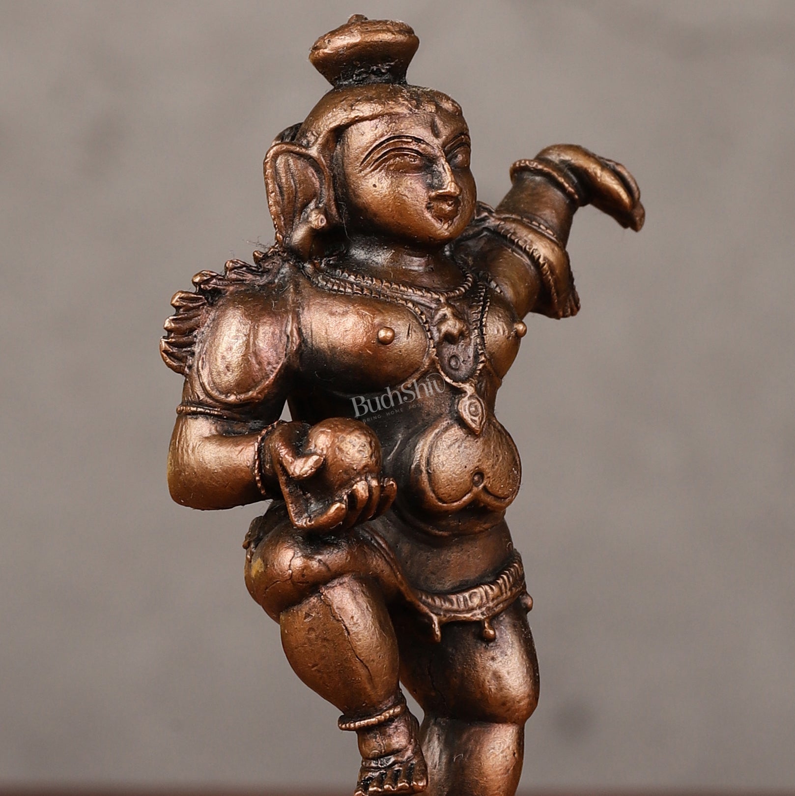 Pure Copper Dancing Krishna Idol - 3.75 - inch - Budhshiv.com