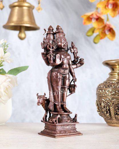Pure Copper Dattatreya Datta Guru Idol with Cow & Dogs 7 inch - Budhshiv.com