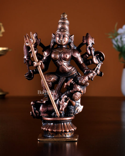 Pure Copper Durga Mahisasur Mardini Idol 4.5 inch - Budhshiv.com