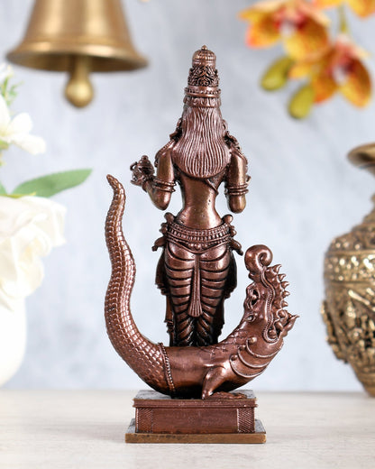 Pure Copper Ganga Devi Idol Standing Sculpture | River Goddess Murti for Puja 5.75" - Budhshiv.com