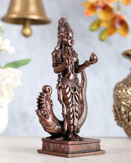 Pure Copper Ganga Devi Idol Standing Sculpture | River Goddess Murti for Puja 5.75" - Budhshiv.com