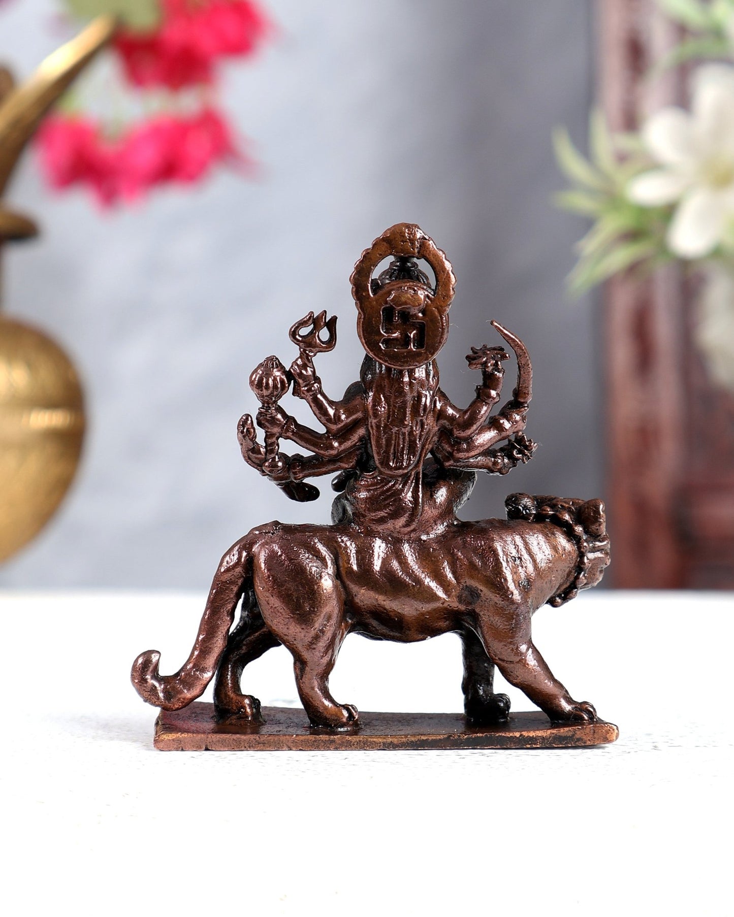 Pure Copper Goddess Durga Solid Idol - Budhshiv.com
