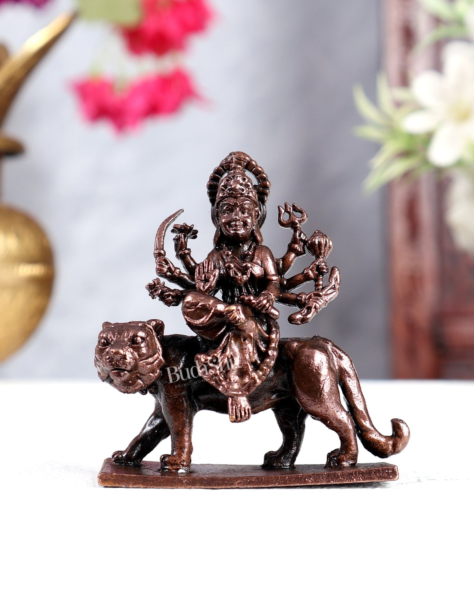 Pure Copper Goddess Durga Solid Idol - Budhshiv.com