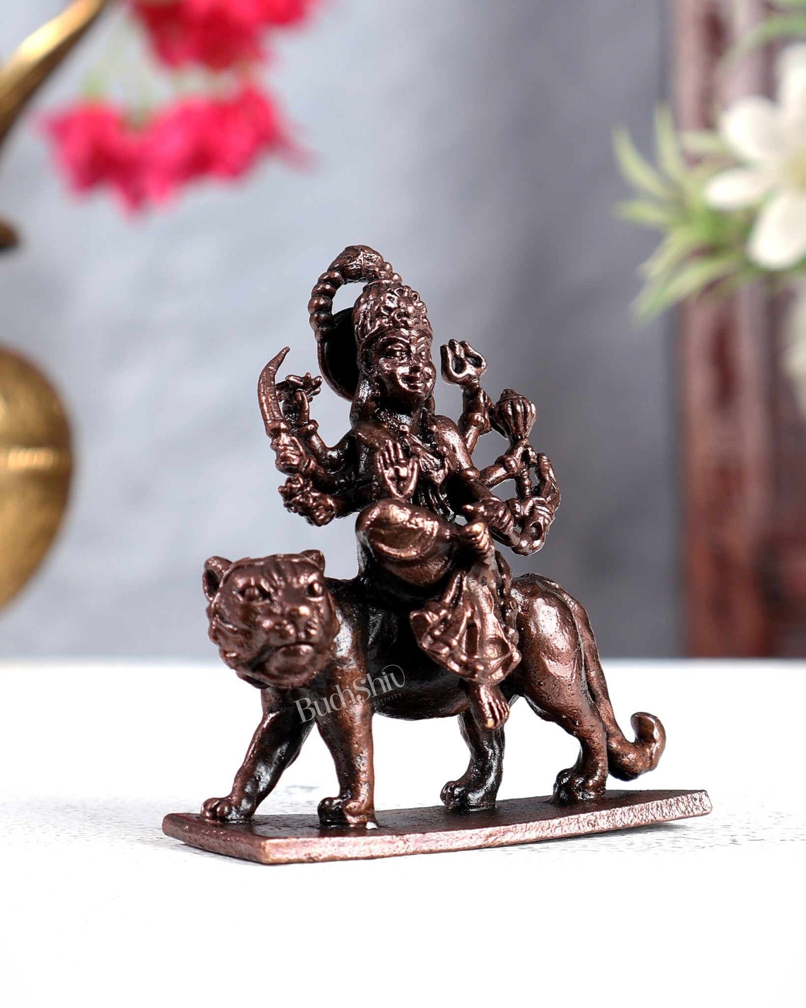 Pure Copper Goddess Durga Solid Idol - Budhshiv.com
