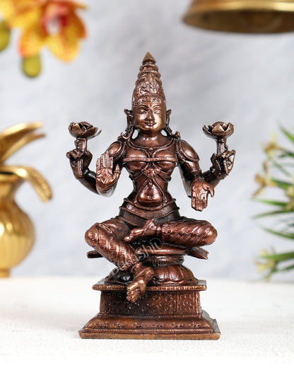 Pure Copper Goddess Lakshmi Idol | Handcrafted 4.2 inch - Budhshiv.com
