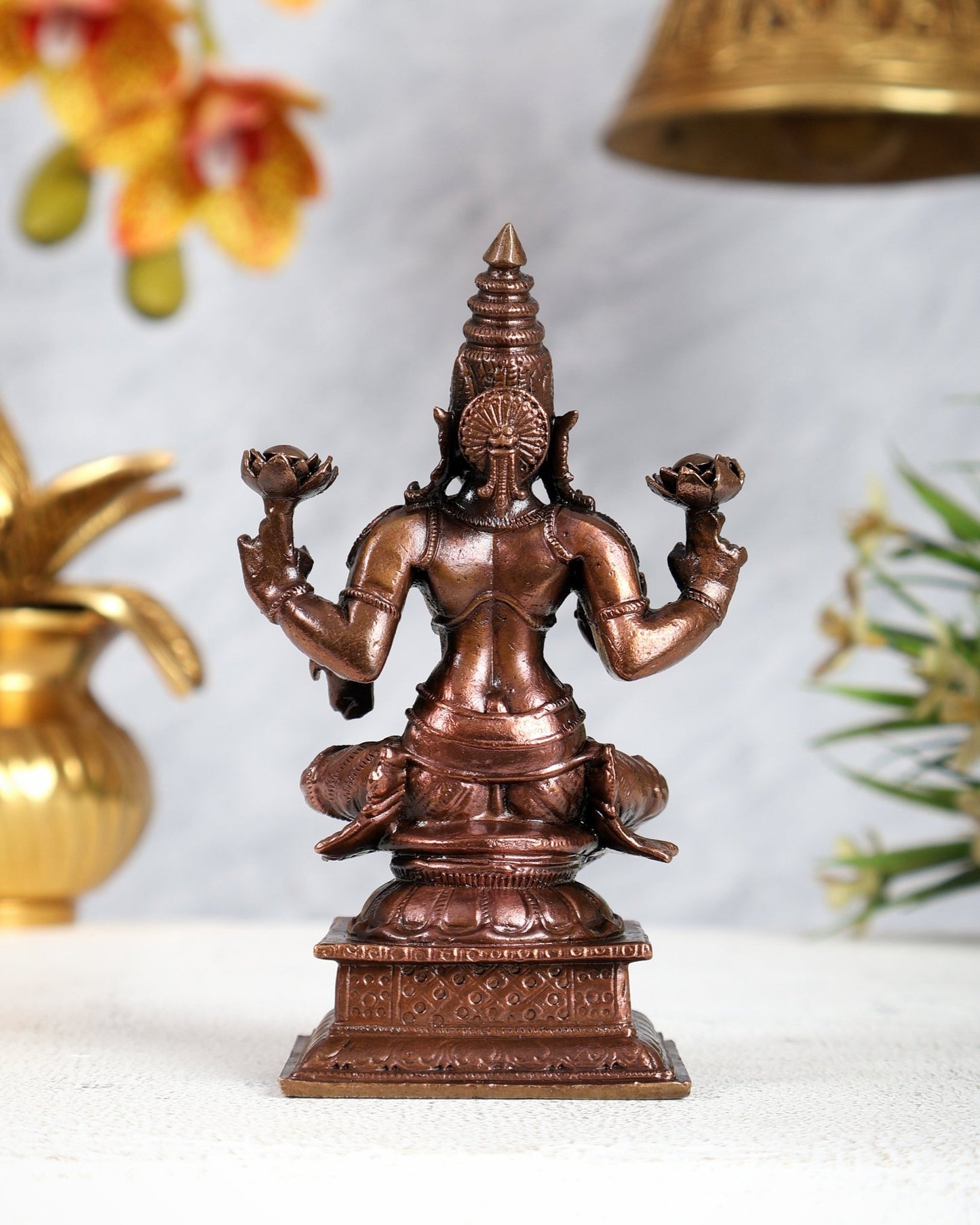 Pure Copper Goddess Lakshmi Idol | Handcrafted 4.2 inch - Budhshiv.com