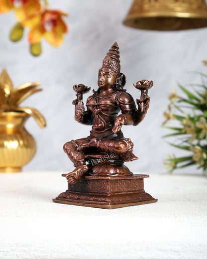 Pure Copper Goddess Lakshmi Idol | Handcrafted 4.2 inch - Budhshiv.com