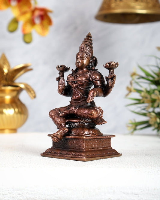 Pure Copper Goddess Lakshmi Idol | Handcrafted 4.2 inch - Budhshiv.com
