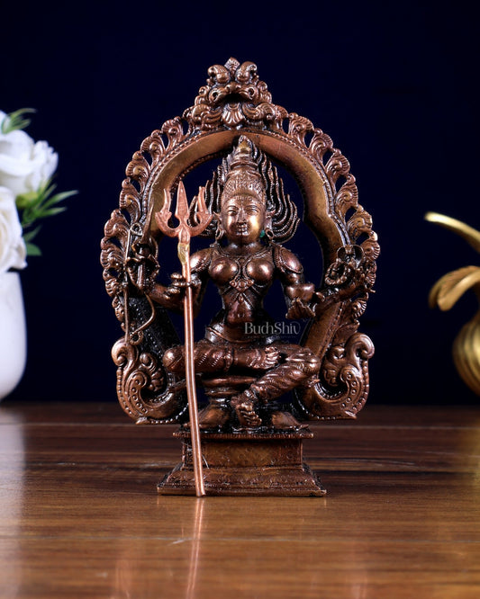 Pure Copper Goddess Mariamman Idol with Prabhavali - Budhshiv.com