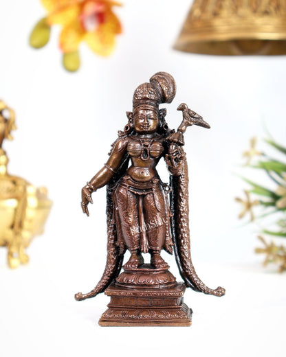 Pure Copper Goddess Meenakshi Idol – Divine South Indian Temple Sculpture - Budhshiv.com