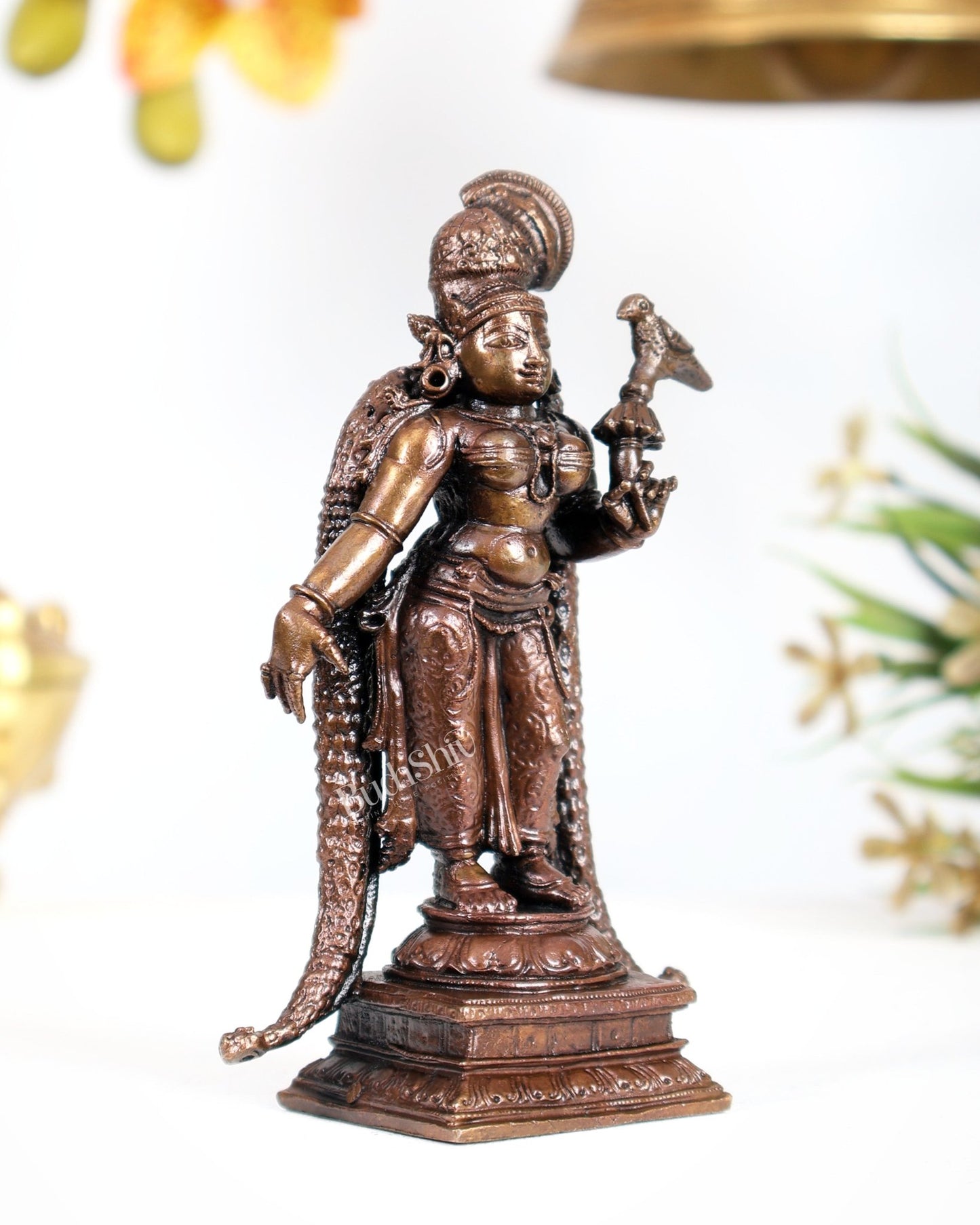Pure Copper Goddess Meenakshi Idol – Divine South Indian Temple Sculpture - Budhshiv.com