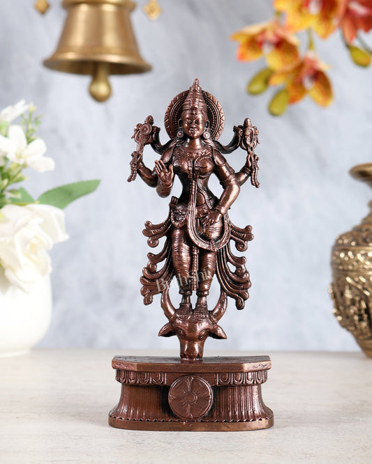 Pure Copper Goddess Narayani idol 6" - Budhshiv.com