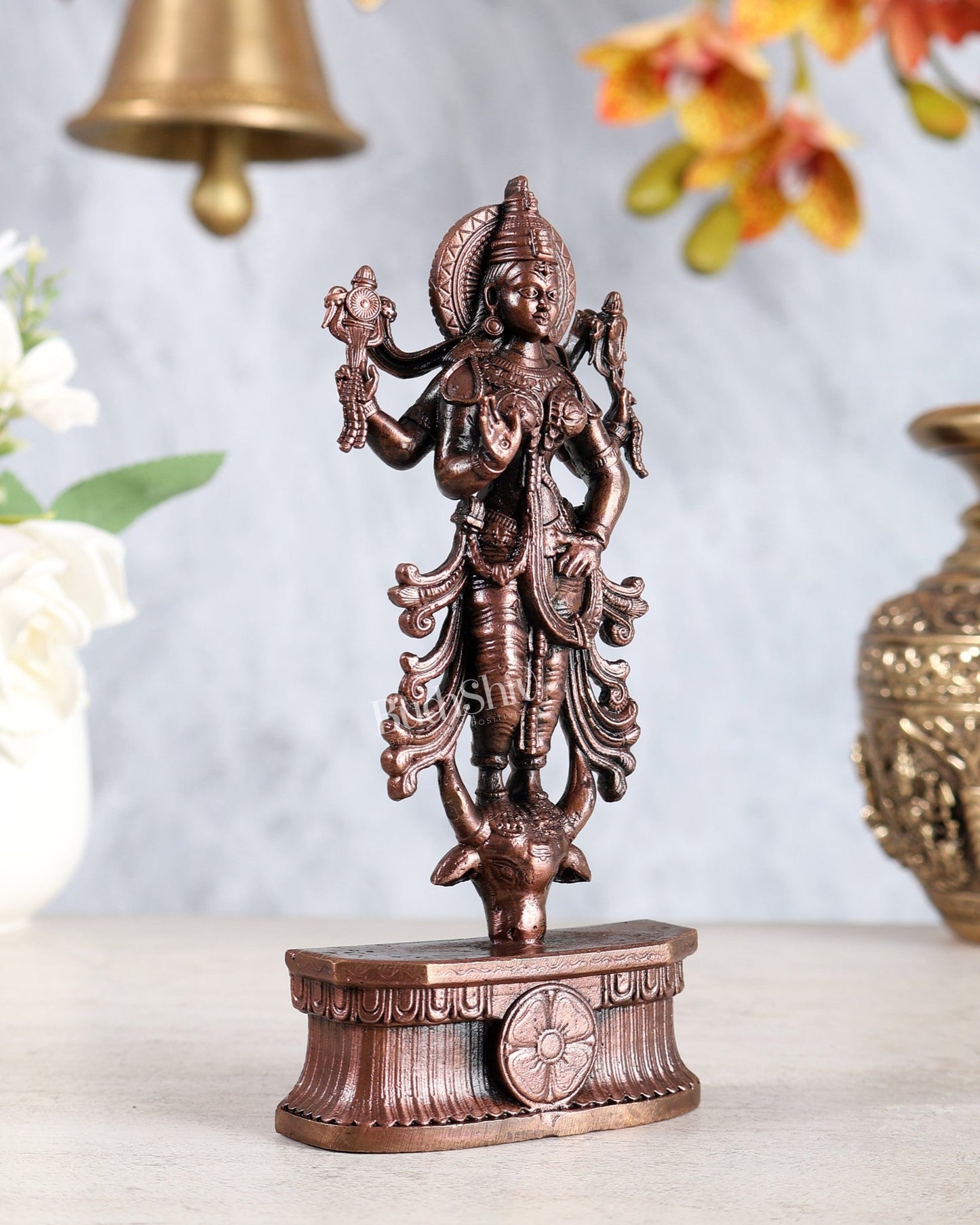 Pure Copper Goddess Narayani idol 6" - Budhshiv.com