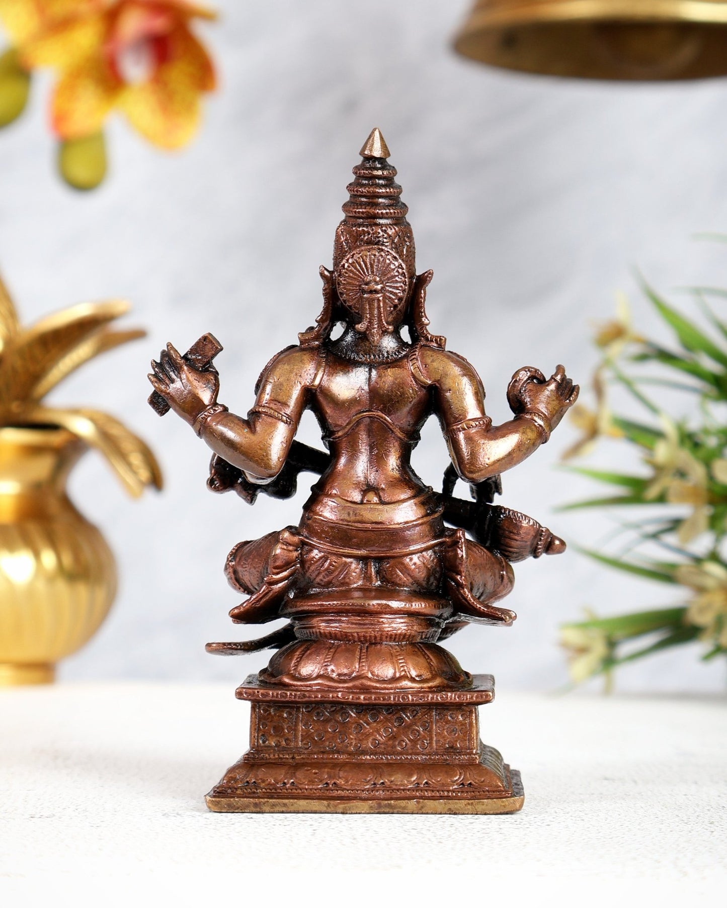 Pure Copper Goddess Saraswati Idol 4.5 inch | BudhShiv Brass Handicrafts - Budhshiv.com