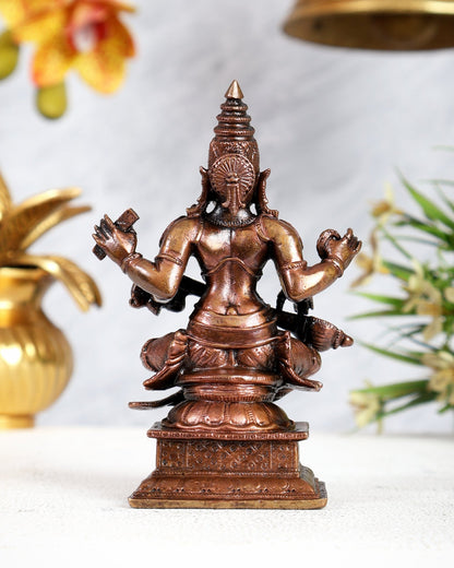 Pure Copper Goddess Saraswati Idol 4.5 inch | BudhShiv Brass Handicrafts - Budhshiv.com