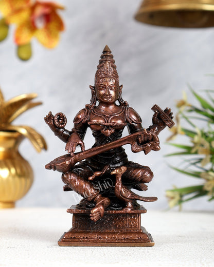 Pure Copper Goddess Saraswati Idol 4.5 inch | BudhShiv Brass Handicrafts - Budhshiv.com