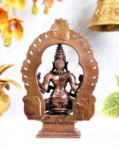 Pure Copper Goddess Saraswati with Swan on Prabhavali Throne Idol (5.5 Inches) - Budhshiv.com