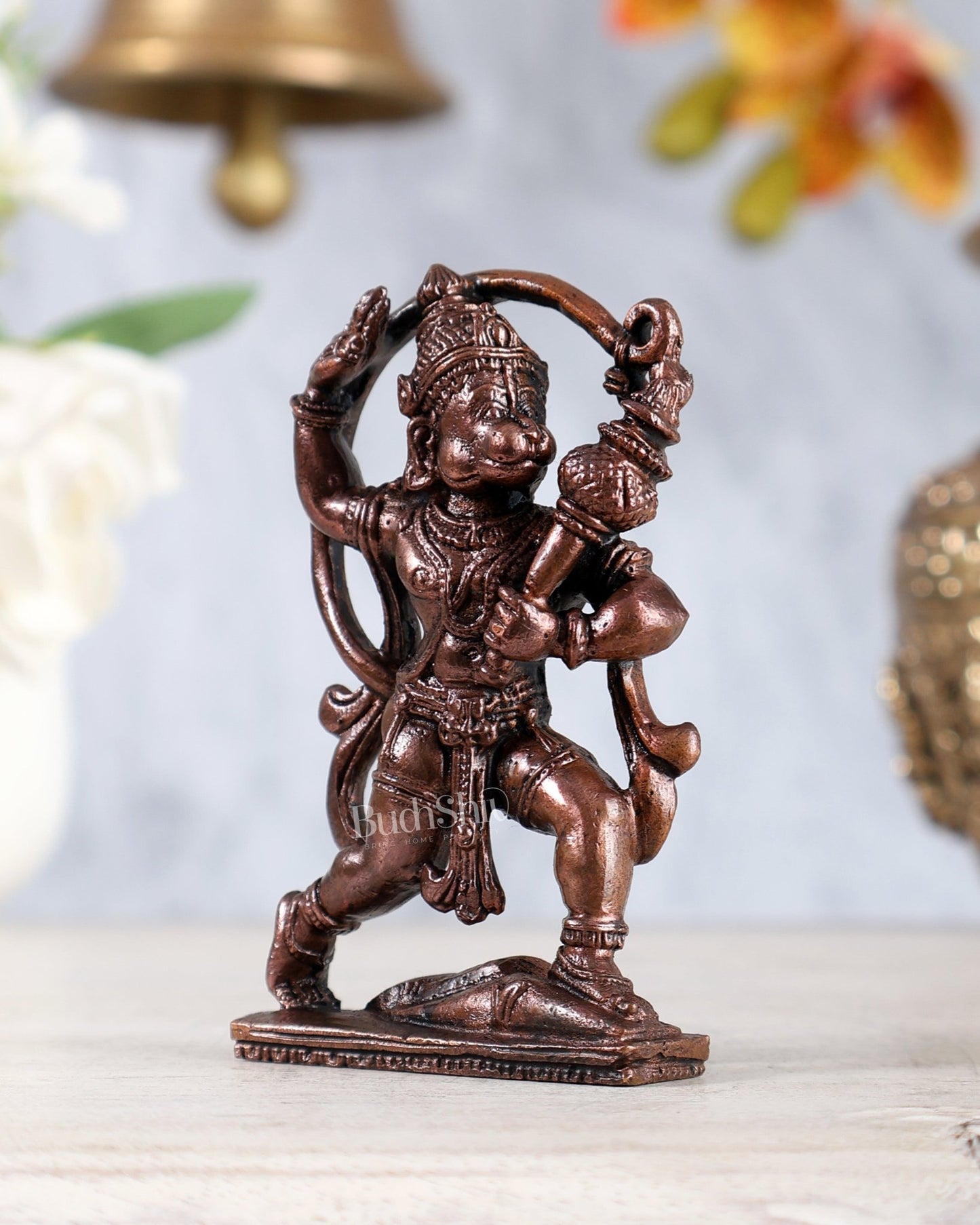 Pure Copper Hanuman Anjaneya Idol | Mini Pooja Statue 3 inch - Budhshiv.com