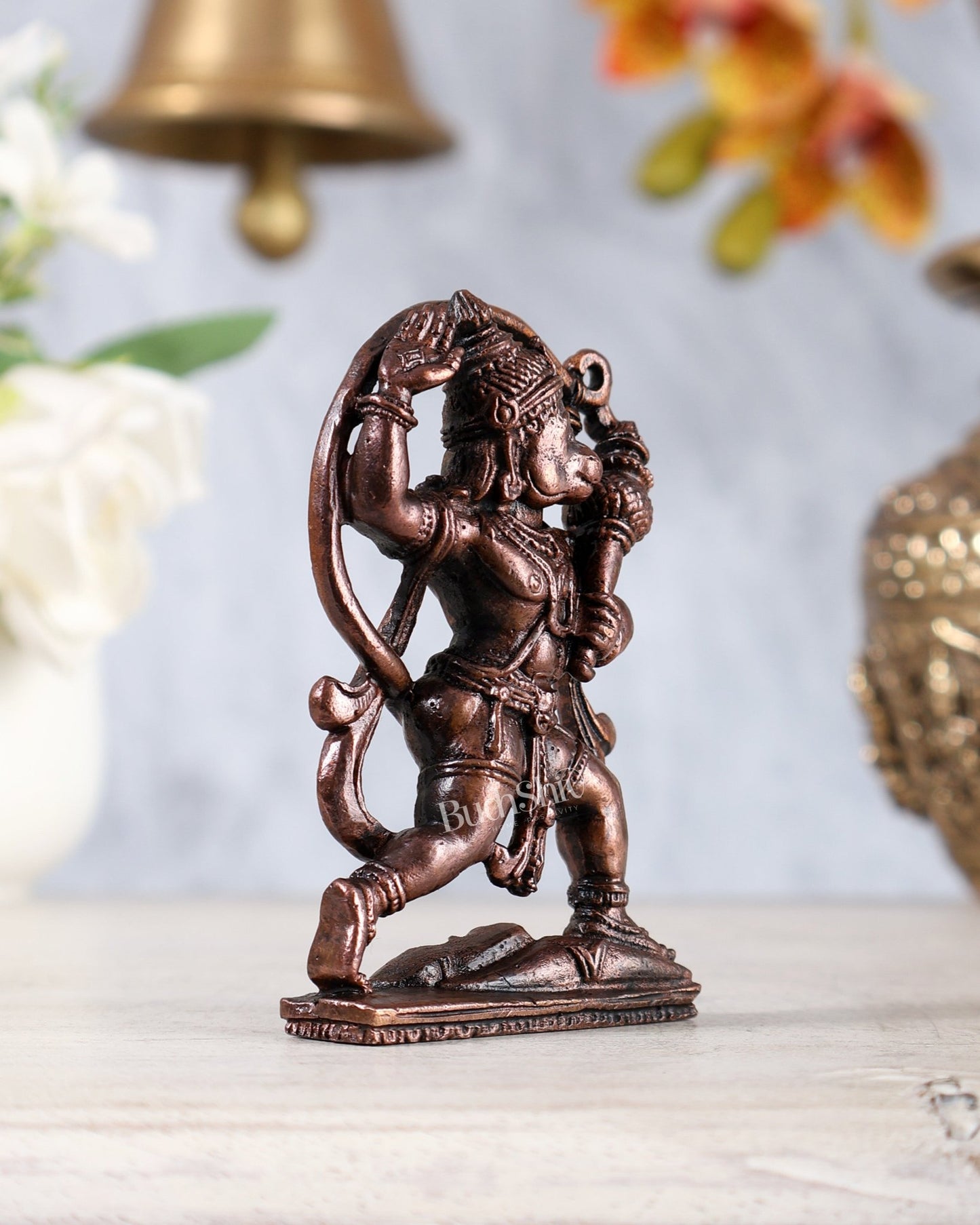 Pure Copper Hanuman Anjaneya Idol | Mini Pooja Statue 3 inch - Budhshiv.com