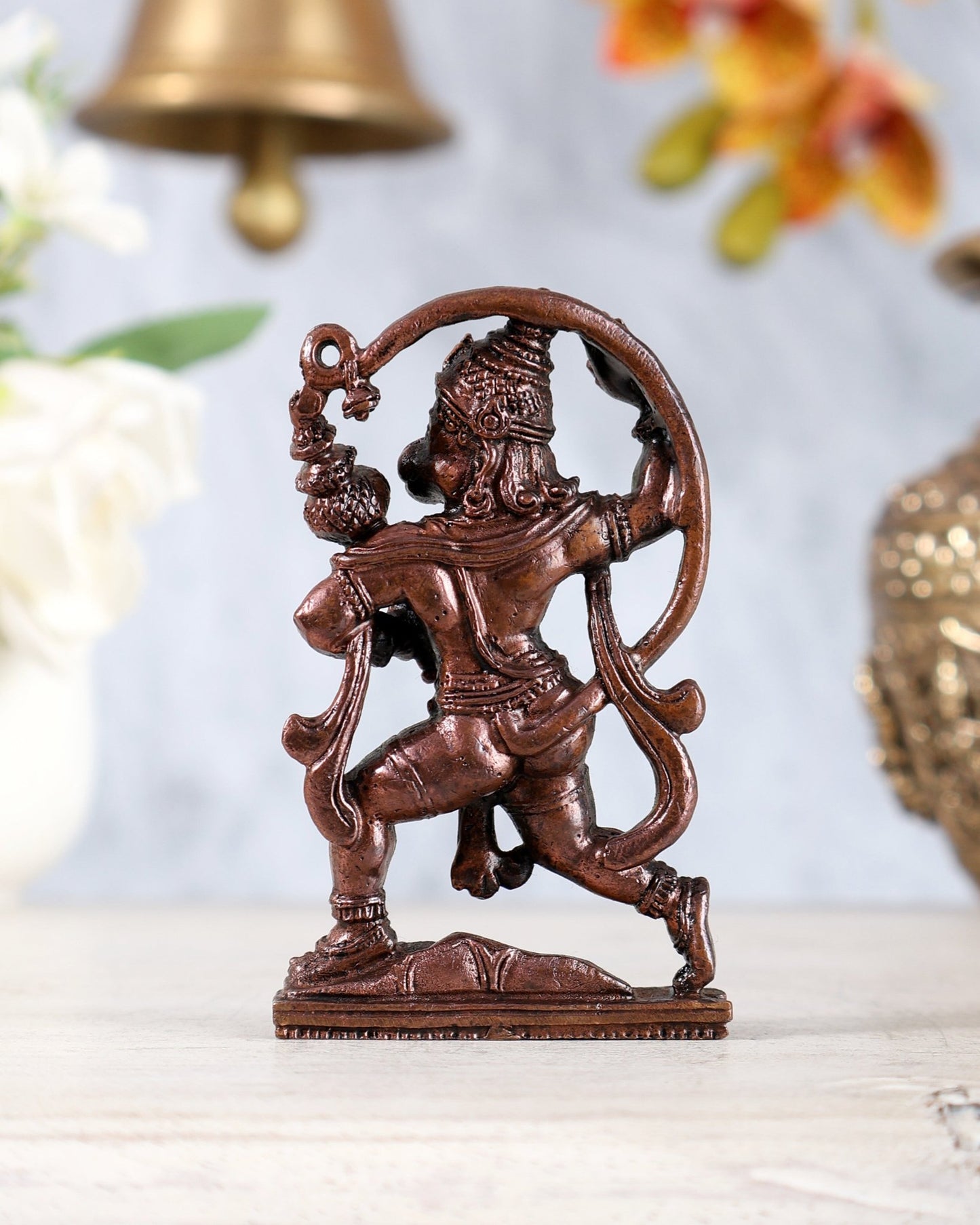 Pure Copper Hanuman Anjaneya Idol | Mini Pooja Statue 3 inch - Budhshiv.com