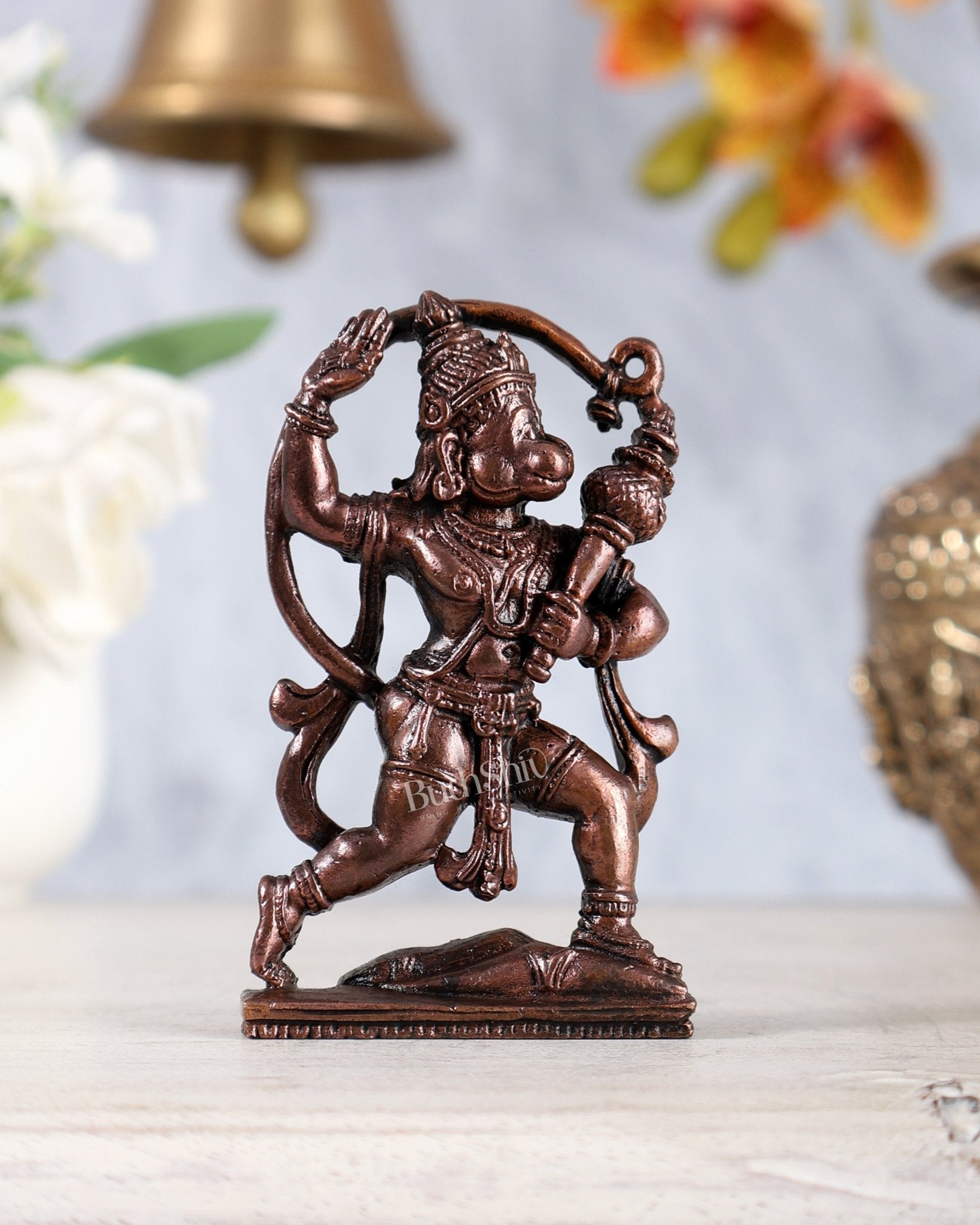 Pure Copper Hanuman Anjaneya Idol | Mini Pooja Statue 3 inch - Budhshiv.com