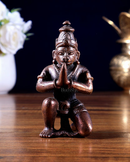 Pure Copper Hanuman Ji Idol – Kneeling Anjali / Namaste Mudra (Solid Copper) - Budhshiv.com