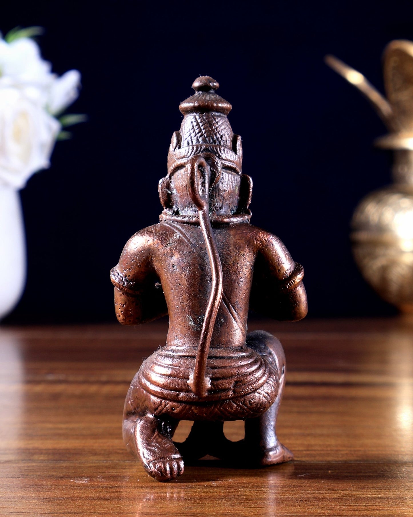 Pure Copper Hanuman Ji Idol – Kneeling Anjali / Namaste Mudra (Solid Copper) - Budhshiv.com