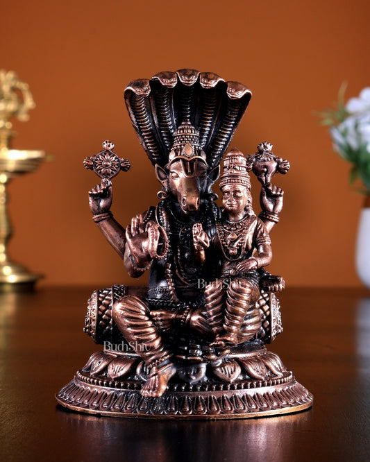 Pure Copper Hayagriva Lakshmi with Sheshanaag Idol 4.2 inch - Budhshiv.com