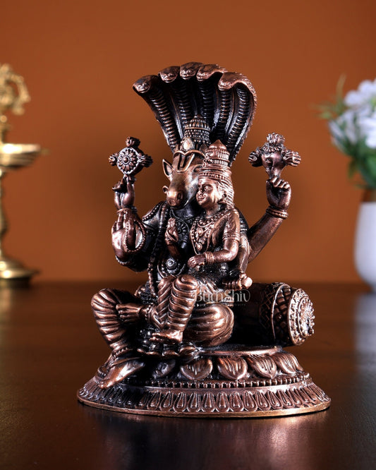 Pure Copper Hayagriva Lakshmi with Sheshanaag Idol 4.2 inch - Budhshiv.com