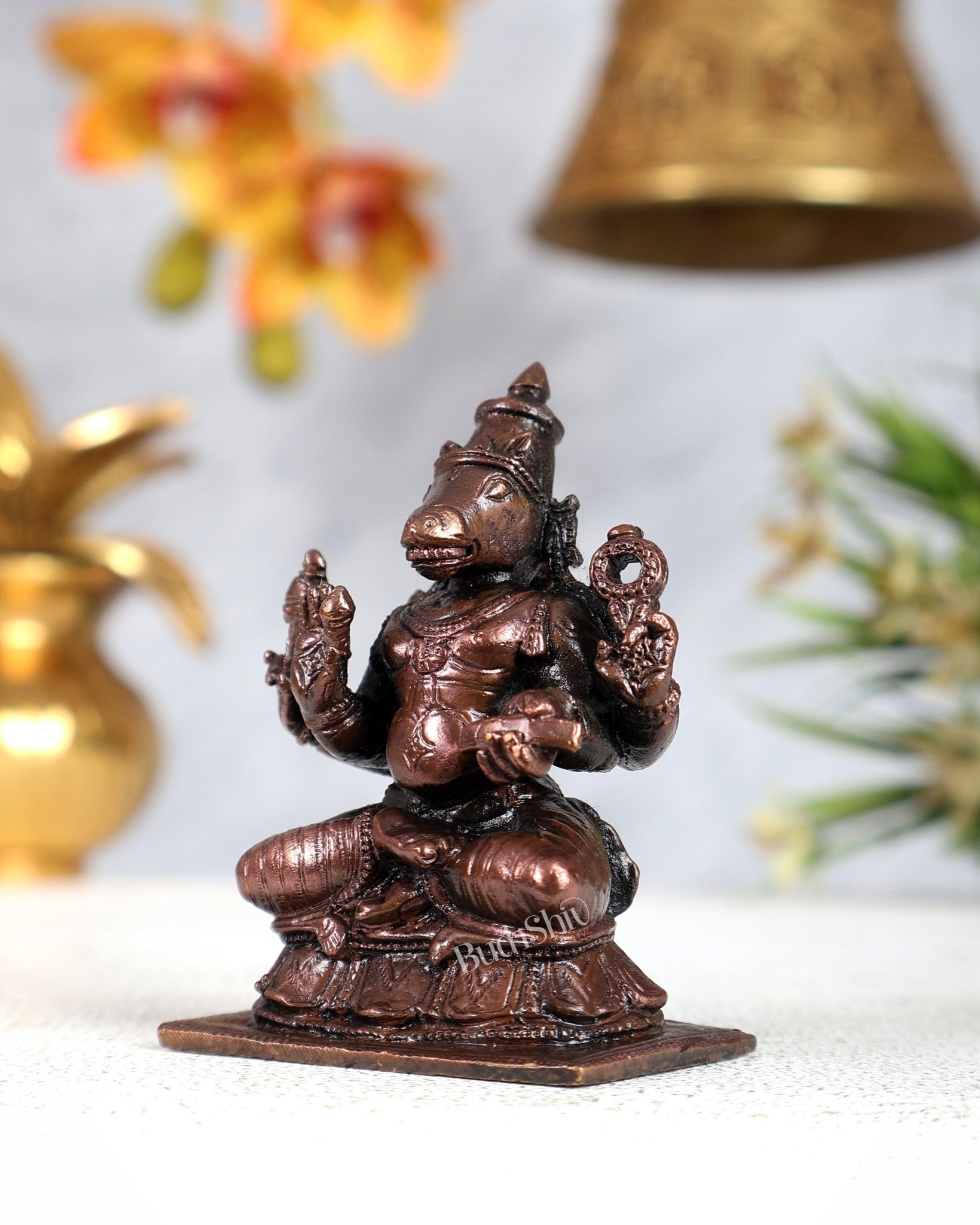 Pure Copper Hayagriva Vishnu Avatar Idol – Divine Wisdom Miniature Sculpture (2.5 Inches) - Budhshiv.com