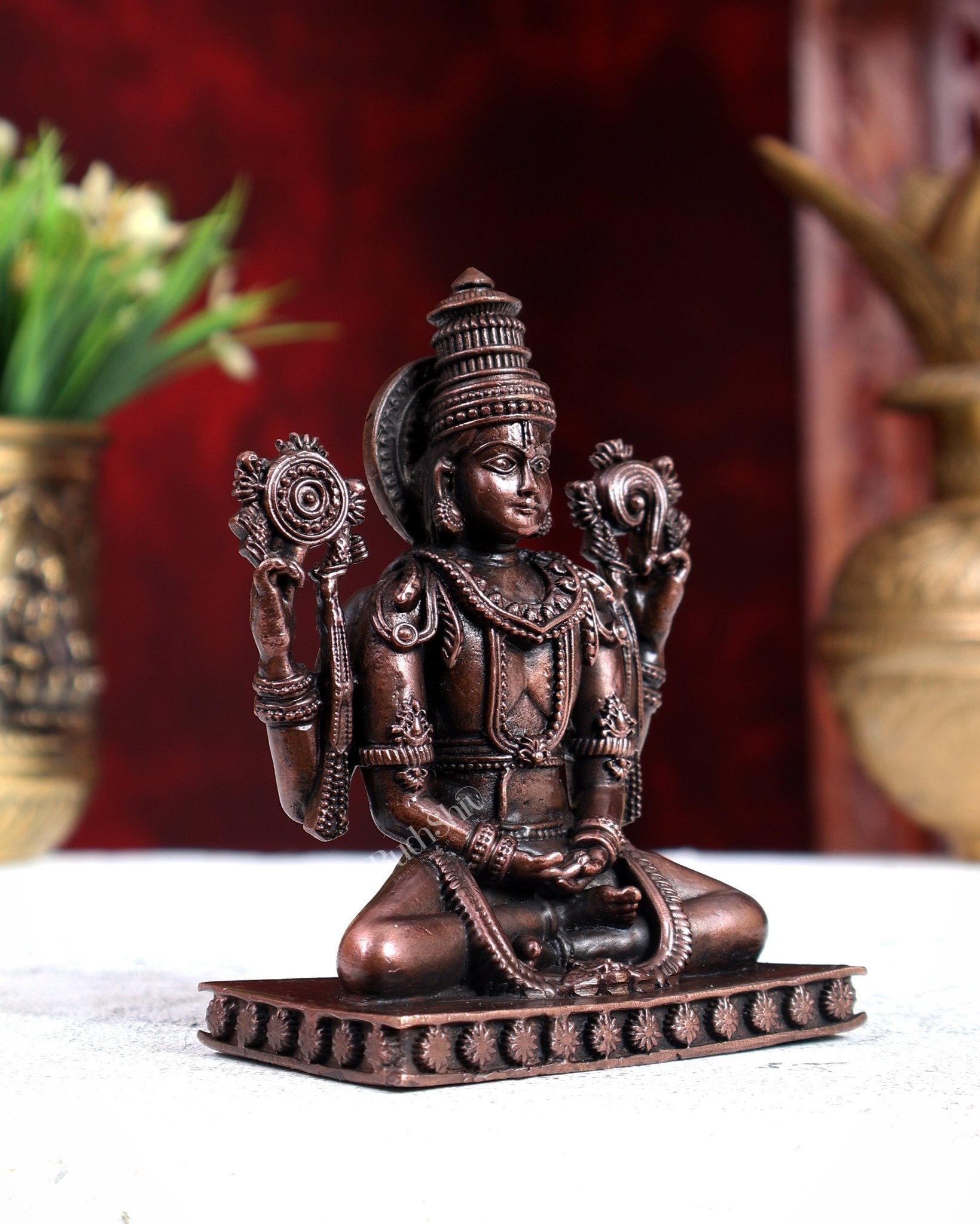 Pure Copper Hollow Cast Vishnu in Meditation Idol 4 inch - Budhshiv.com