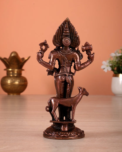 Pure Copper Kaala Bhairava Idol 5.1 inch - Budhshiv.com