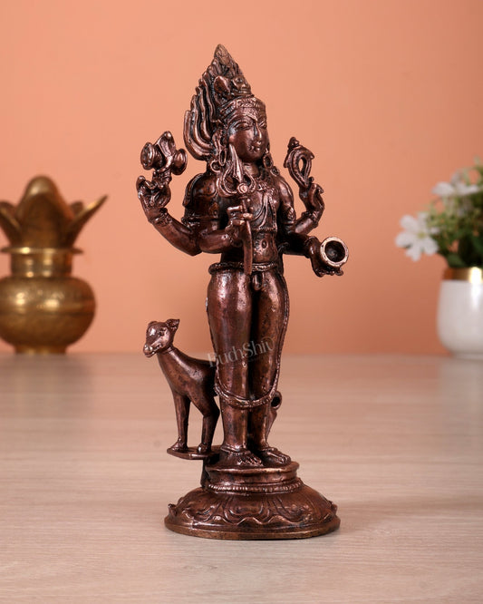 Pure Copper Kaala Bhairava Idol 5.1 inch - Budhshiv.com