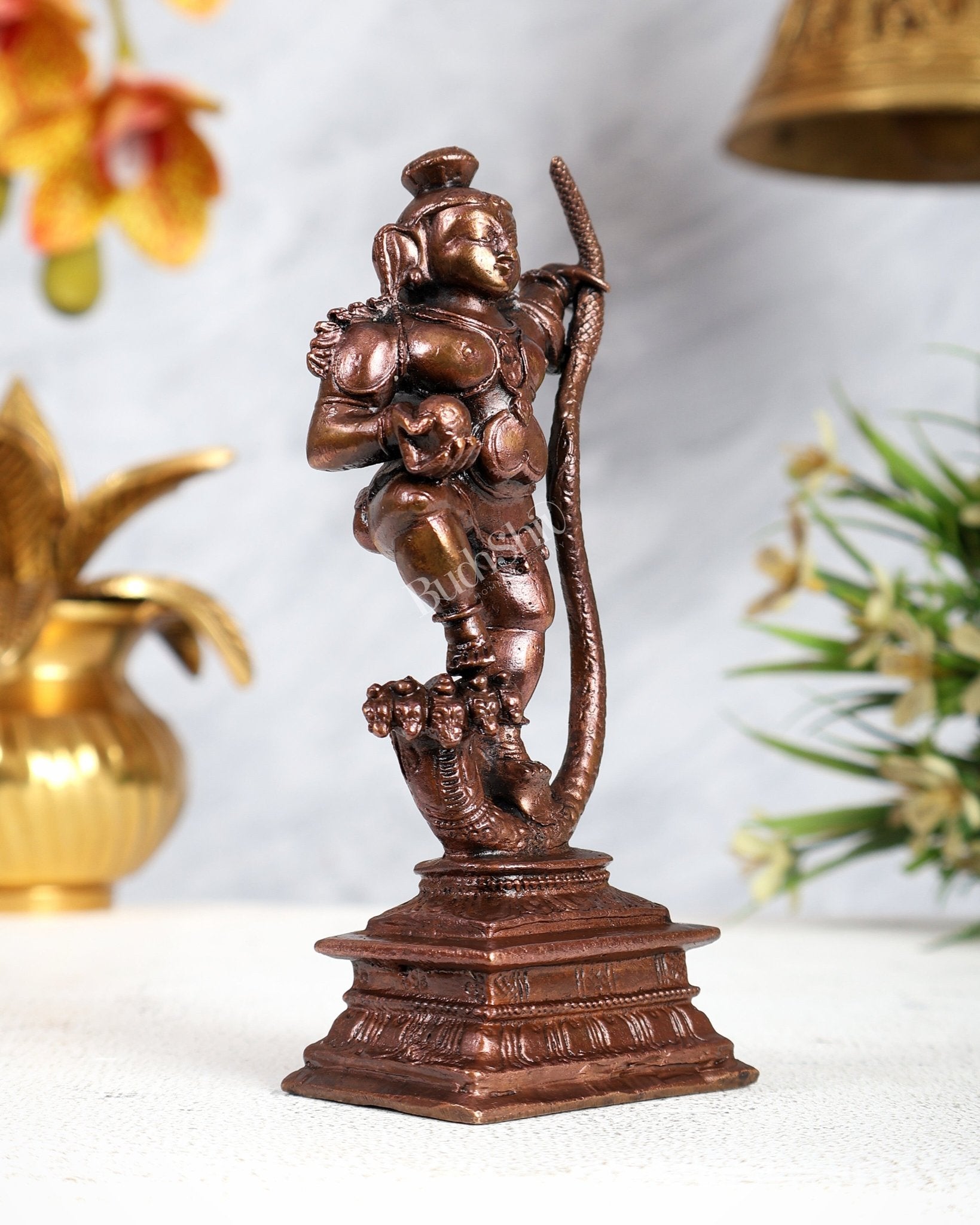Pure Copper Kalinga Narthana Krishna Statue – Dancing Krishna on Kaliya Naag Idol - Budhshiv.com
