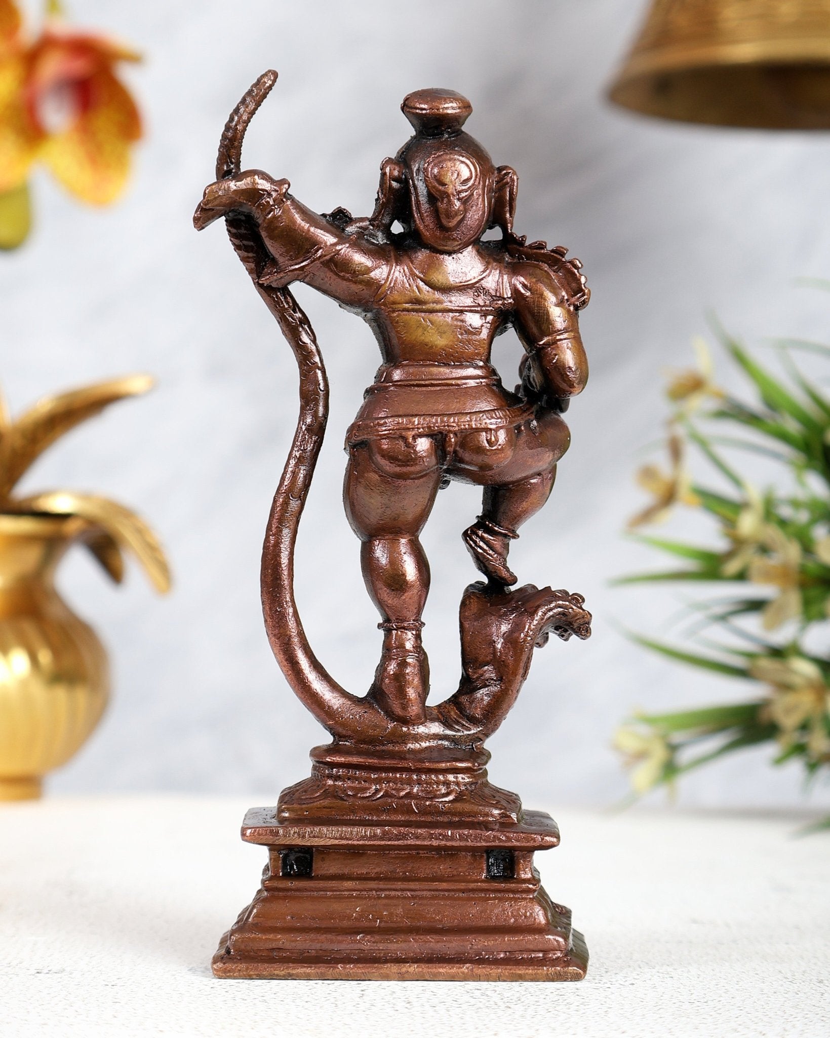 Pure Copper Kalinga Narthana Krishna Statue – Dancing Krishna on Kaliya Naag Idol - Budhshiv.com