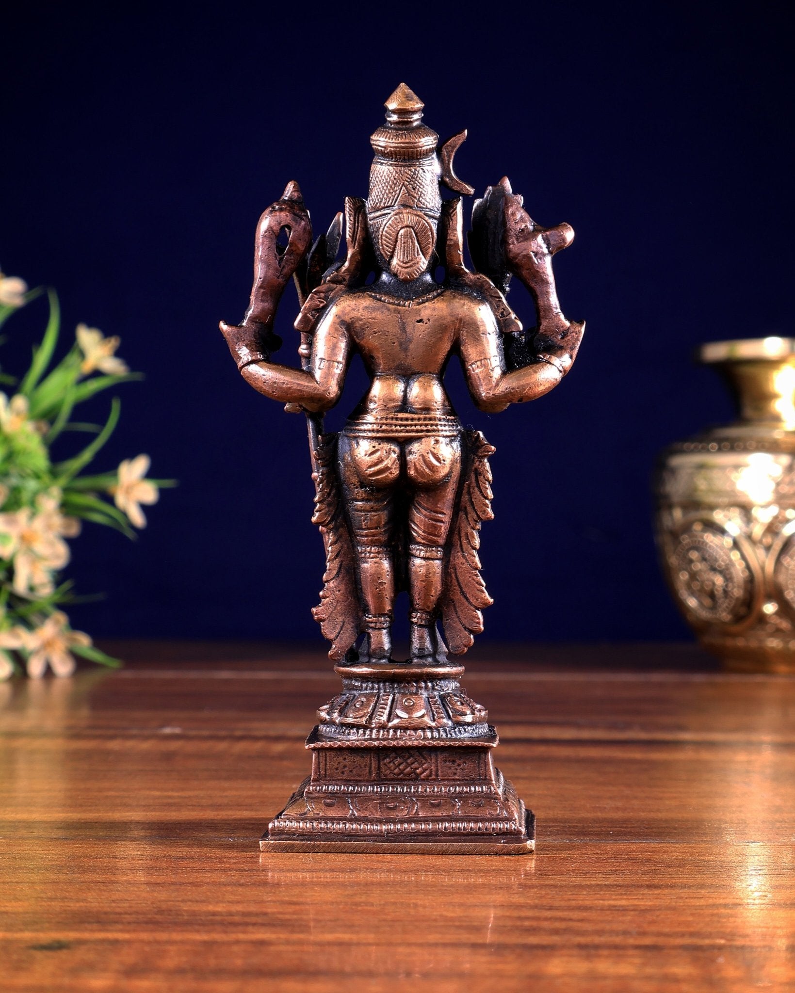 Pure Copper Kolhapur Mahalakshmi Standing Idol 6 inch - Budhshiv.com