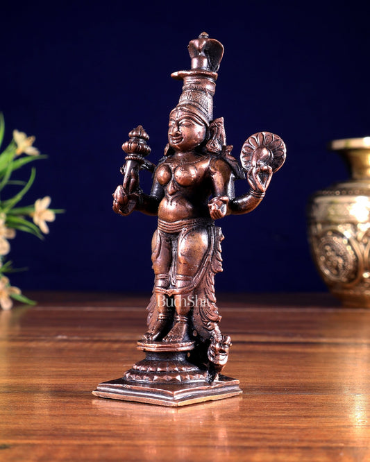 Pure Copper Kolhapur Mahalakshmi Standing Idol 6 inch - Budhshiv.com